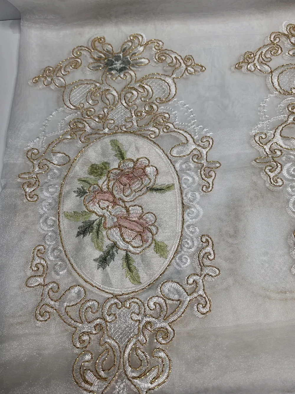 Slow Soul Classical Embroidered Flower Sheer Curtains - 2 Panels Size 49W by 96L